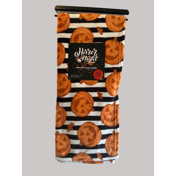 Horror Night Halloween Pumpkin Printed Plush Throw Blanket 50" X 60" Polyester - Picture 1 of 7